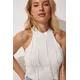 Happiness Istanbul Womens Ecru Pearl Halter Neck Summer Knitwear Blouse