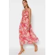 Trendyol Multi Color Floral Print A-Cut Ruffle Detail Lined Chiffon Maxi Woven Dress