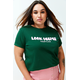 Trendyol Curve Dark Green Slogan Printed Boyfriend Knitted T-shirt