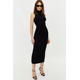 Trendyol Black Zero Sleeve Draped Bodycone/Fitted Maxi Flexible Knitted Maxi Pencil Dress