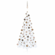 Greatstore Polovična novoletna jelka z LED lučkami in bučkami bela 210 cm