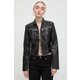 Kožna jakna Versace Jeans Couture za žene, boja: crna, za prijelazno razdoblje