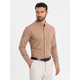 Ombre Mens linen shirt with stand-up collar and pocket REGULAR FIT - light brown