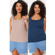 Trendyol Curve Mink-Indigo Basic Ribbed 2-Pack Square Neck Knitted Undershirt