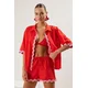 Trendyol Red Pink Stripe Accessory Kimono Shorts Set