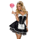 Kostum sobarice French Maid, Polka Dot, 4 delni, črn