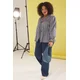 Trendyol Curve Navy Blue Seersucker Woven Plus Size Blouse