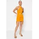 Trendyol Orange Fitted Evening Dress with Window/Cut Out Detailed in Knitting