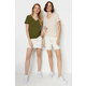 Trendyol Khaki-Beige 100% Cotton 2-Pack Basic V-Neck Knitted T-Shirt
