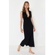 Trendyol Black Maxi Woven Back Low-cut Linen Blended Beach Dress