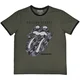 The Rolling Stones Black & White Tongue (Ringer) Khaki Green L Majica