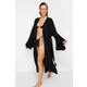 Trendyol Black Belted Maxi Woven Ruffled 100% Cotton Kimono&Kaftan