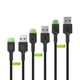 Green Cell Set Green Cell 3x GC Ray USB-C Kabel 30cm, 120cm, 200cm z zelenim LED osvetljenjem in hitro polnjenje UC, QC 3.0
