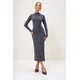 Trend Alaçati Stili Womens Anthracite Crew Neck Long Sleeve Interlock Fabric Maxi Length Dress