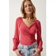 Happiness Istanbul Womens Light Pink Elastic Balloon Sleeve Sandy Knitted Blouse