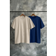 Trendyol Navy Blue-Stone Oversize 2 Pack Basic 100% Cotton T-Shirt