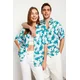 Trendyol Blue Unisex Oversize Fit Pineapple Printed 100% Viscose Short Sleeve Flowy Summer Shirt