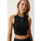 Happiness Istanbul Womens Black Barter Neck Crop Knitted Blouse