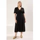 Trendyol Curve Black Short Sleeve Lace Collar Buttoned Midi Woven Plus Size Dress
