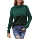 Ženski elegantni pulover z visokim golfom colour block iz mehke pletenine zelen L poliester dolg rokav rahlo prilegajoč kroj za pomlad jesen in zimo casual udoben topel pranje do 40 °C