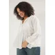 Trendyol Curve White V Neck Long Sleeve Textured Peplum Woven Plus Size Blouse