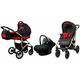 Babylux Largo Black Red | 3v1 Kombinirani Voziček kompleti | Otroški voziček + Carrycot + Avtosedežem