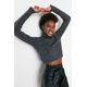 Trendyol Anthracite Crop Hair Braided Sweater