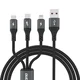 DUDAO 3-v-1 kabel 60 W USB-A – MicroUSB – USB-C – iPhone Lightning, 1,2 m – črn