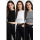 Trendyol Black-White-Anthracite 3-Pack Crop Fitted/Body-Sit Knitted Blouse