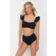 Trendyol Black Bralette Frilly Textured High Waist Hipster Bikini Set