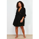 Trendyol Curve Black Mini Woven Striped Accessory Beach Dress