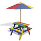 vidaXL Dječji stol & klupe za piknik sa suncobranom četiri boje