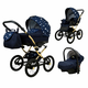 Babylux Margaret Gold Navy Blue Star | 3v1 Kombinirani Voziček kompleti | Otroški voziček + Carrycot + Avtosedežem