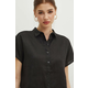 Lanena košulja Medicine za žene, boja: crna, regular, s klasičnim ovratnikom