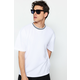 Trendyol Limited Edition Basic White Relaxed/Comfortable Cut Knitwear Band Textured Pique T-Shirt