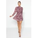 Trendyol večbarvno krilo s pasom flounce podložena Chiffon mini tkana obleka