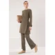 Trendyol Dark Khaki Eyelet Tie Detail Aerobin Tunic-Pants Set