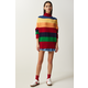Happiness Istanbul Womens Red Block Color Striped Oversize Knitwear Sweater