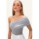 Trend Alacati Stili Ženska bluza bez rukava Alc-X13468, Brod izrez, Siva