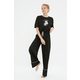 Trendyol Black Cotton Printed T-shirt-Pants Knitted Pajamas Set