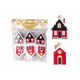Lesena dekoracija 6 kosov 40x50mm hišic na žebljičkih mešanica, rdeča, bela