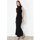 Trendyol Black Draped Fitted High neck Sleeveless Stretchy Knitted Maxi Pencil Dress