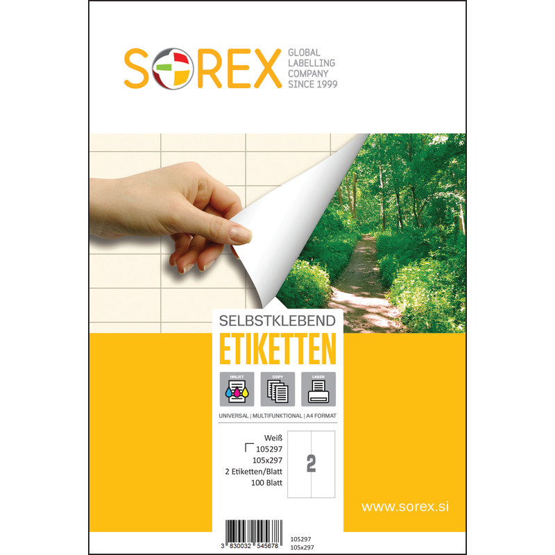 Etiketa laser/inkjet/copy 105,0x297,0 Sorex 100/1 Etiketa laser/inkjet/copy 105,0x297,0 Sorex 100/1